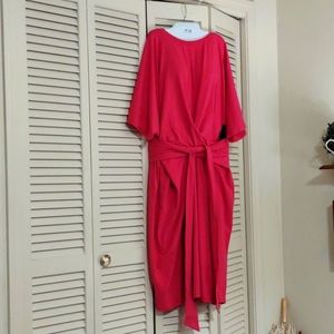24 plus women's Eloquii hot pink wrap tie tshirt knit dress